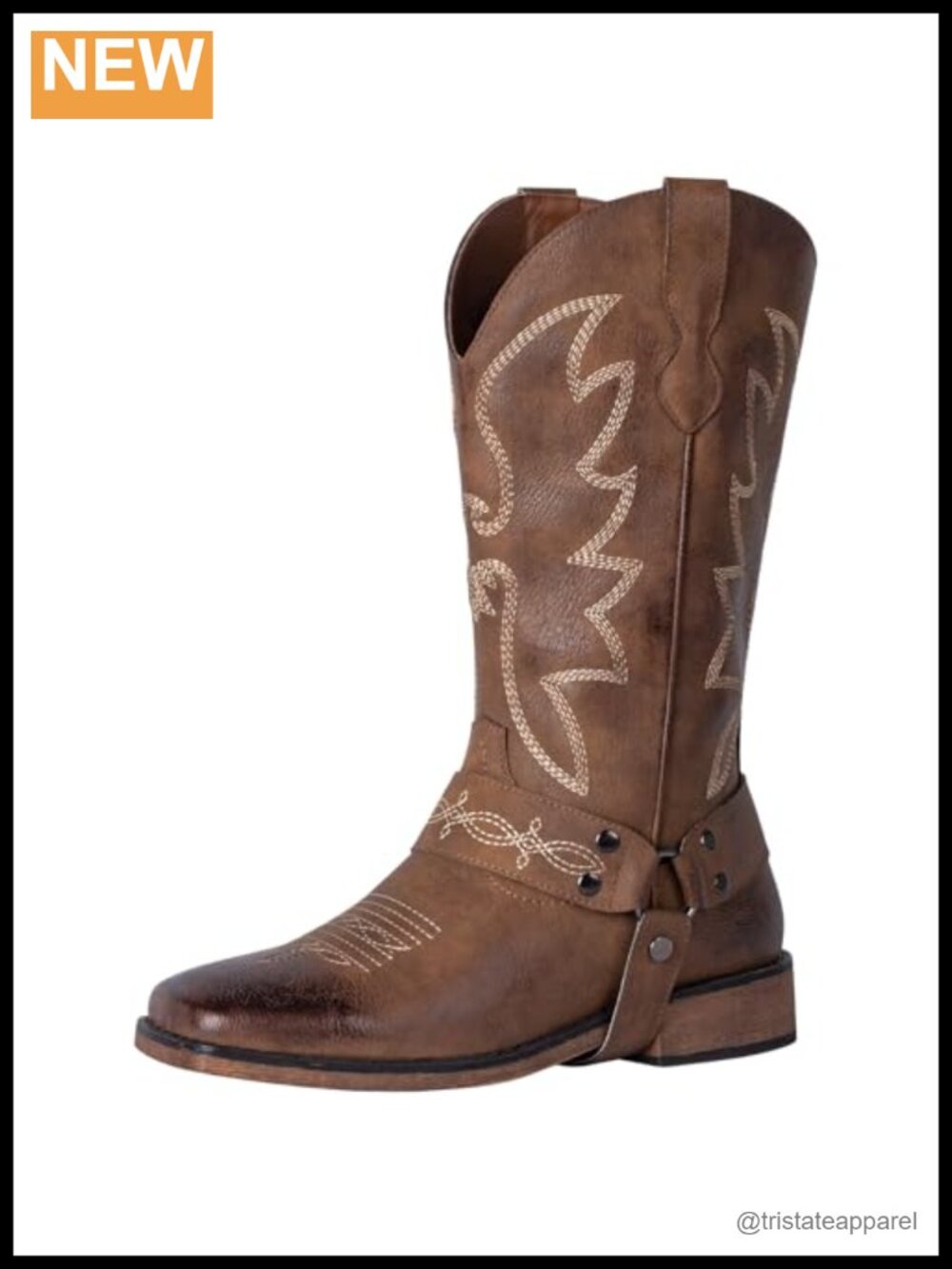 Women's Square Toe Cowboy Boots Wide Calf Faux Leather Western Shoes